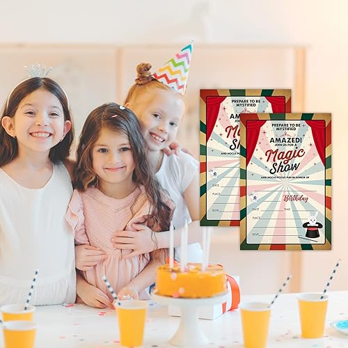 Miniatura 5 de Tarjetas de invitación de cumpleaños, invitaciones de fiesta de espectáculos mágicos, suministros de decoración de fiesta de feliz cumpleaños para