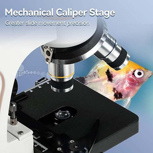 Miniatura 4 de SVBONY Microscopio monocular compuesto SM202 para adultos, kit de microscopio compuesto 40X-2000X, microscopio con etapa mecánica, adaptador de