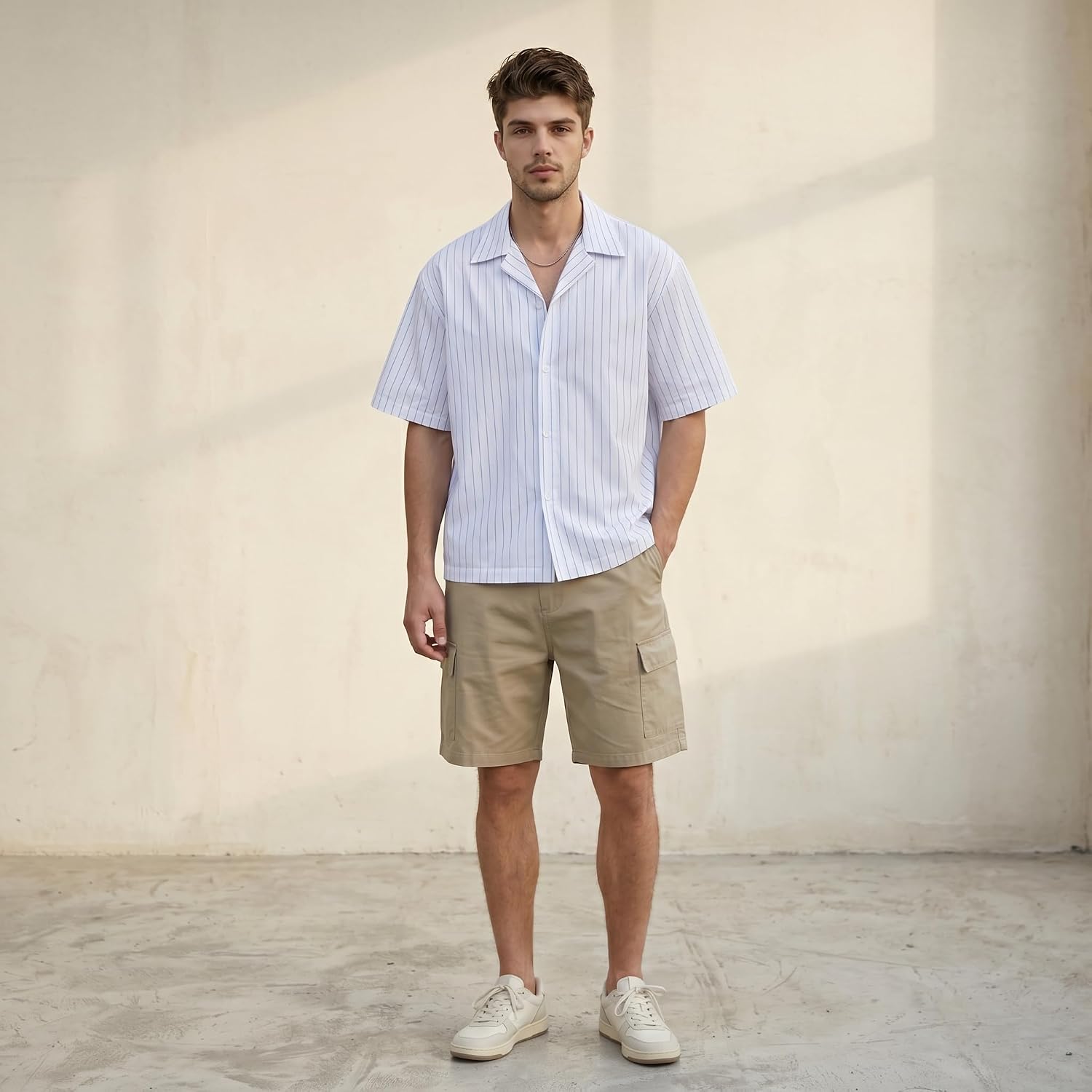 Men's Boxy Pinstripe Short Sleeve Button Down Shirt