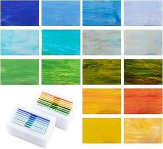 Sponsored Ad - 16 Pcs 4" x 6" Stained Glass Sheets, Mixed Opaque Cathedral Glass, Mosaic Glass Sheets with Foam to Ensure ...