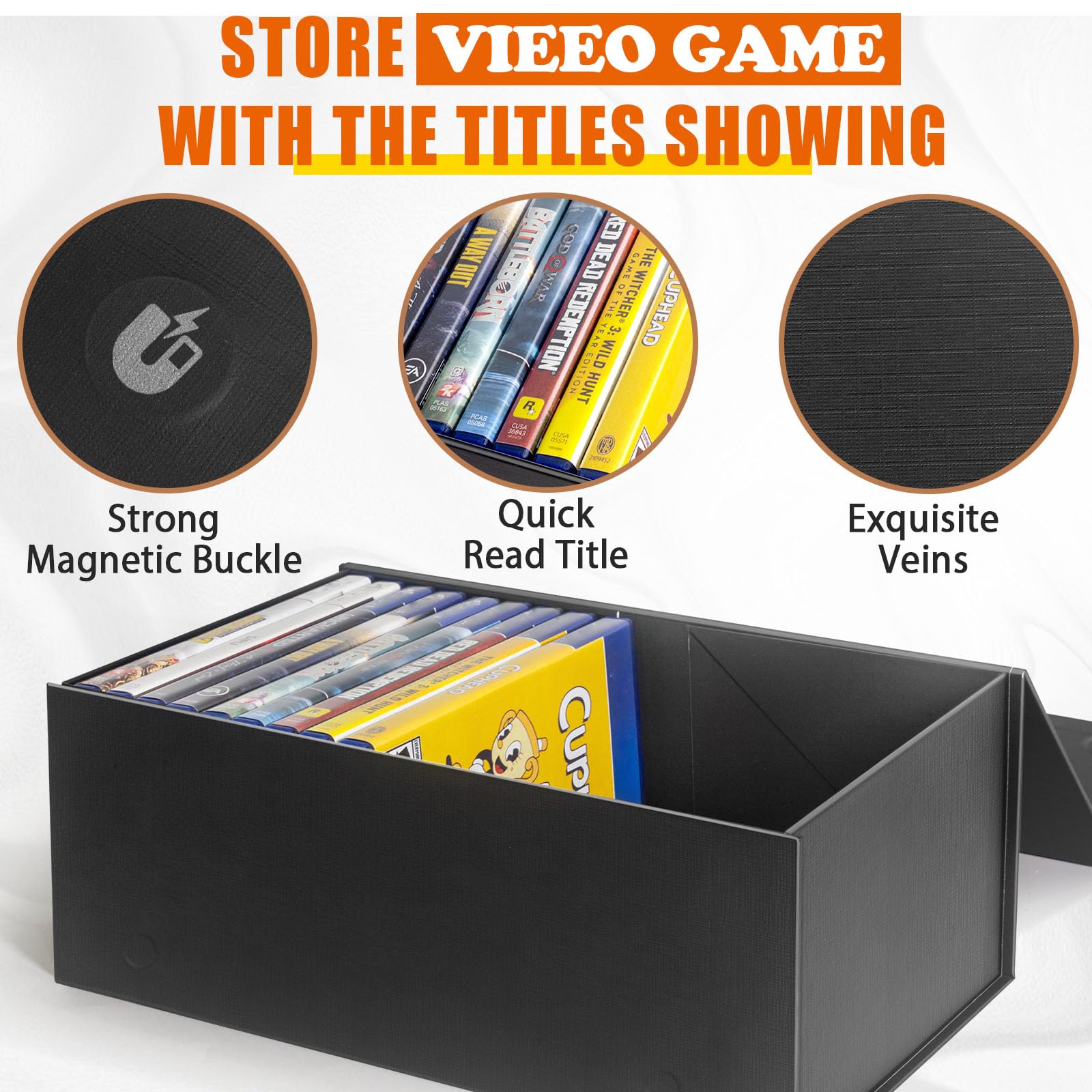 tutata Videospiel-Aufbewahrungsbox Kompatibel mit PS5 PS4 PS3 Spielen, XBOX1 Spielen, Magnetische Videospielbox Protector Case, Store Up to 20 Cases - 1 Pack