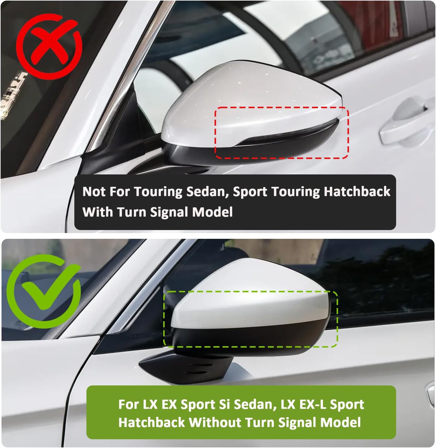 Side Rearview Mirror Covers Cap Compatible with 11th gen Honda Civic 2026 2025 2024 2023 2022 LX EX Sport Si Sedan, LX EX-L Sport Hatchback Without Turn Signal Model (Glossy Black)