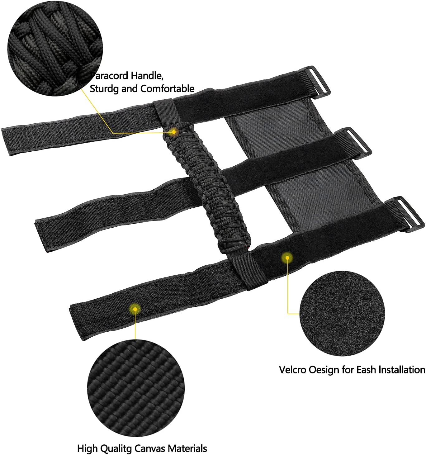 4x Roll Bar Grab Handles Grip Handle for Jeep Wrangler YJ TJ JK JKU JL JLU Sports Sahara Freedom Rubicon Unlimited X Gladiator JT 1955-2022 UTV ATV Paracord Handles Interior Accessories (Black)