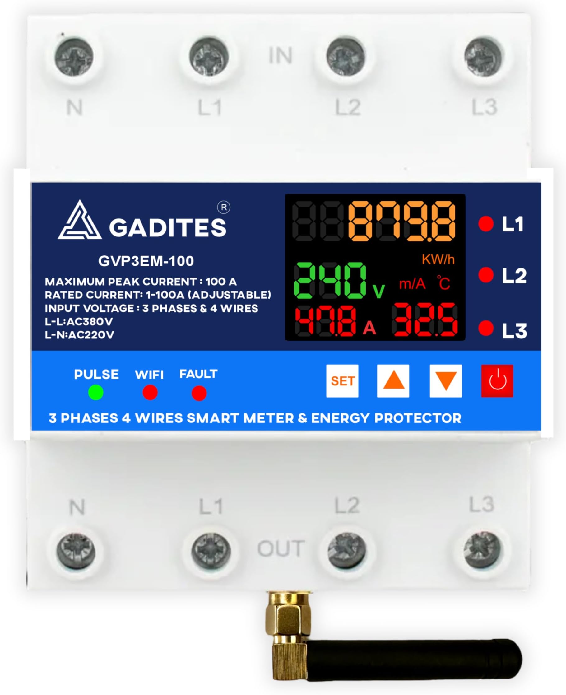 Latest 3 Phase All In 1 Over Under Voltage Protector/Energy Meter/Earth Leakage/WiFi Control/Iot Switch/Timer Switch/Over Load Protection Corded Electric, With Smart Life App (100 Amps),White