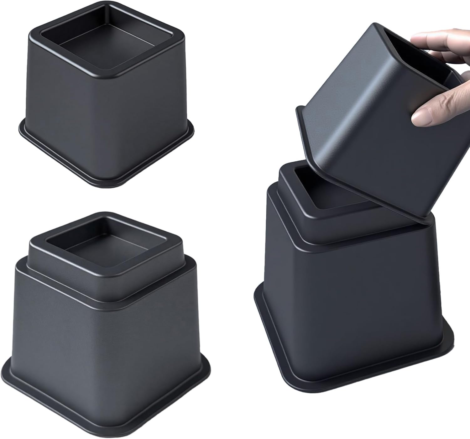 Simple＆Opulence Bedding Adjustable Bed Furniture Risers - Elevation in Heights 3, 5 or 8 Inch Heavy Duty Risers for Beds and Under Bed Storage - Supports Up to 1,300 lbs - (Set of 4, Black)