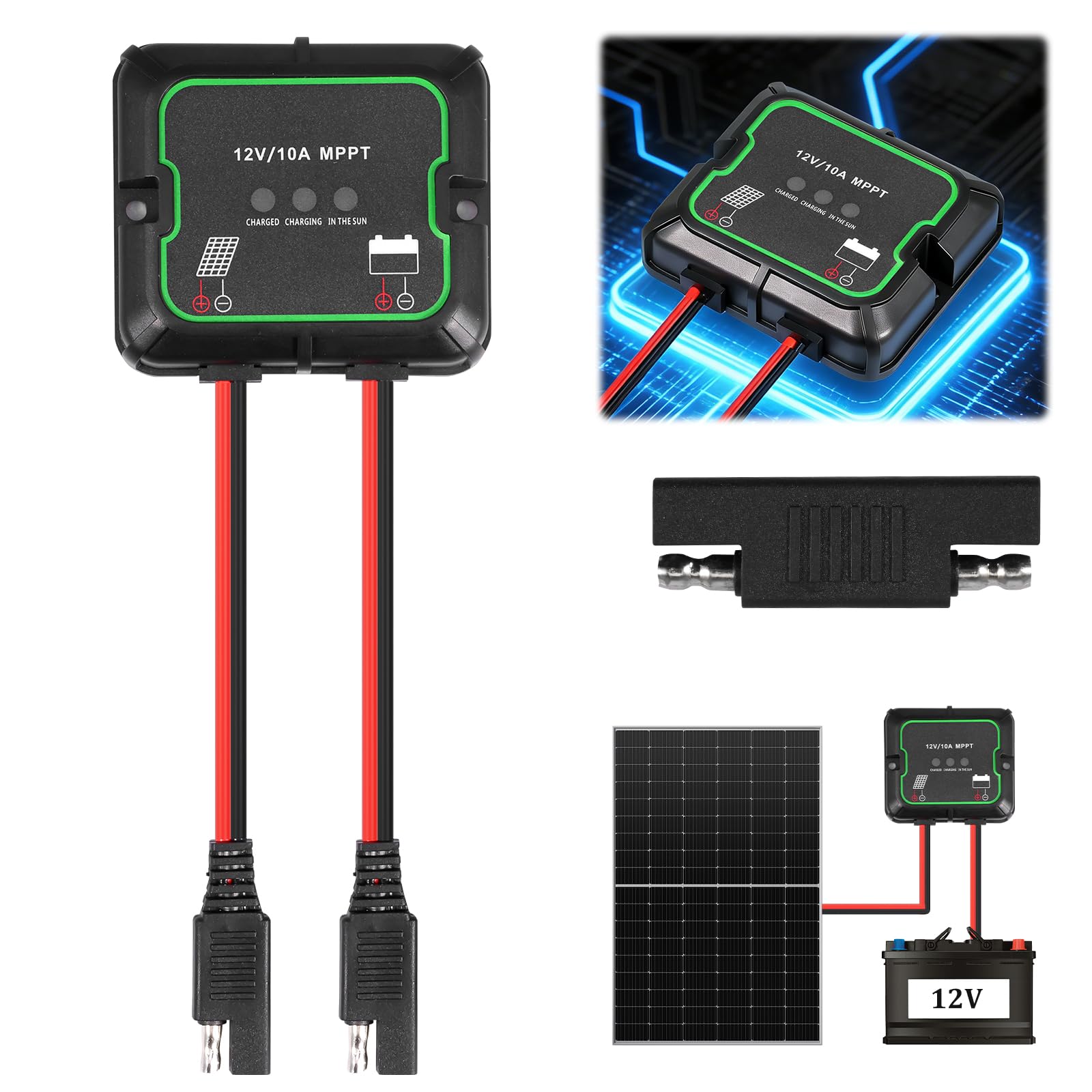 MPPT Laderegler 12V 10A Solar Laderegler mit LED-Anzeigeleuchte Wasserdicht MPPT Solar Charge Controller für AGM-, Blei-Säure-, verschlossene, Lithium-Eisenphosphat- und andere Batterietypen