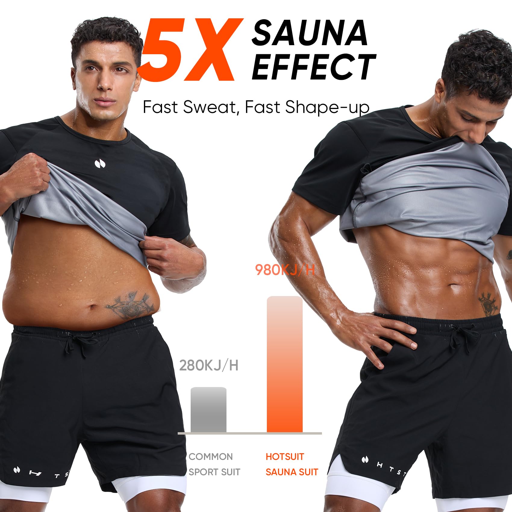 HOTSUIT Sauna Shirt for Men Heat Trapping Workout Shirts for Men Short Sleeve Sweat Vest for Gym Exercise, Black 2XL