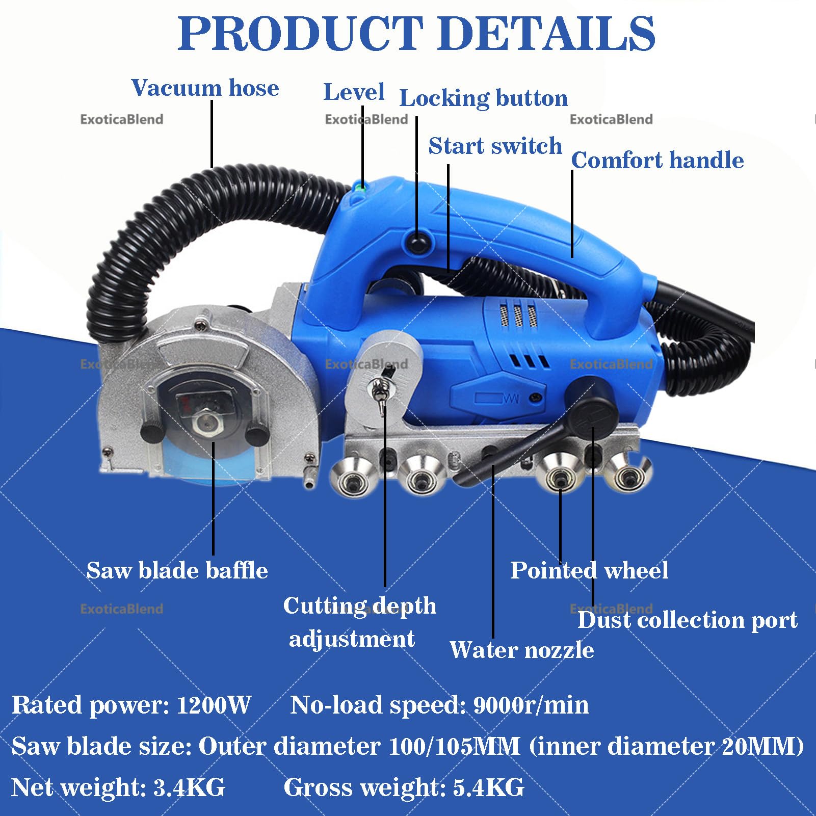 Máquina Eléctrica para Limpiar Juntas de Azulejos, 1200W, Limpiadora Eléctrica de Juntas, Limpiadora de Juntas, Sin Polvo, con Profundidad Ajustable A