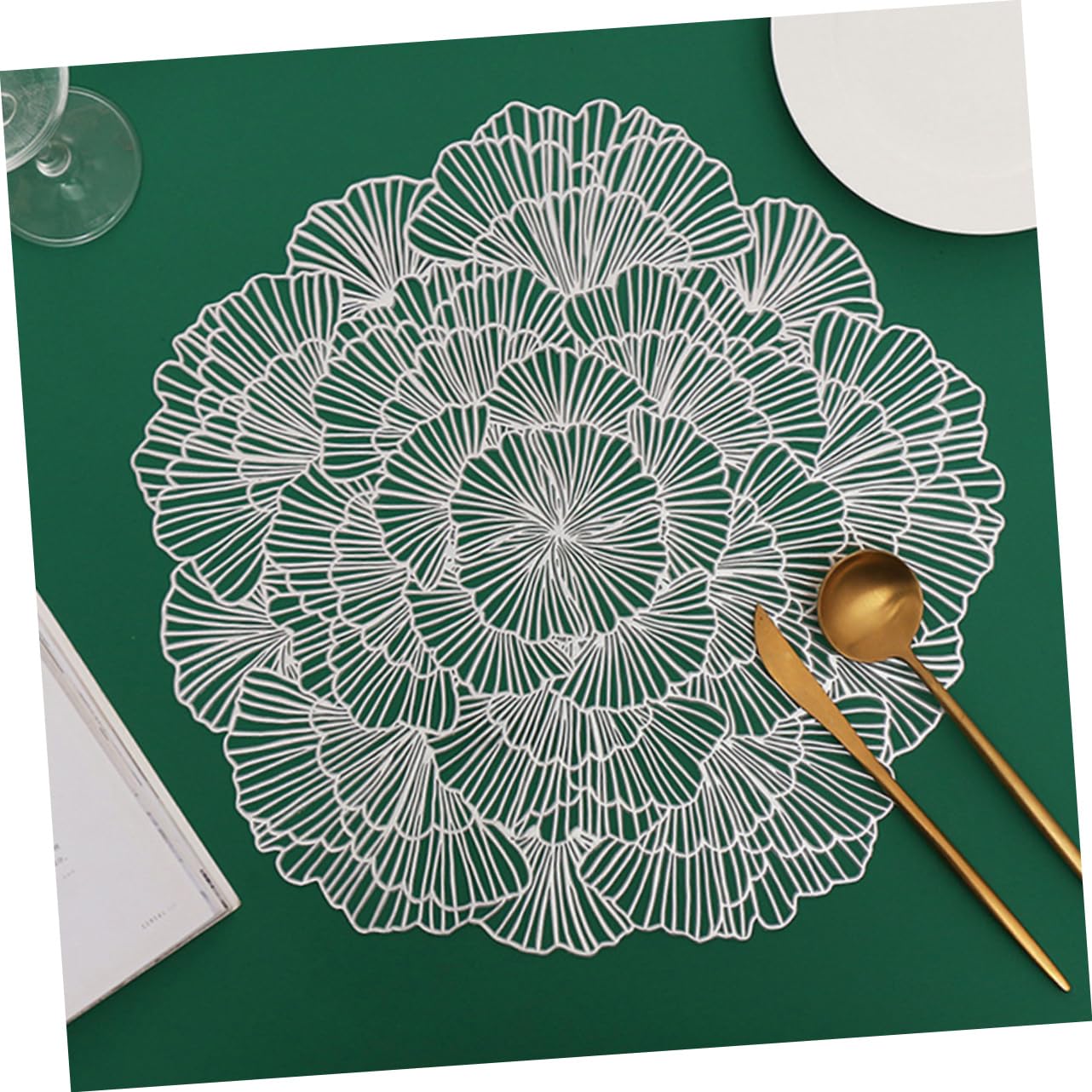 Mikinona 12 Manteles Individuales Decorativos de Hoja de Ginkgo en PVC, Diseño Hueco, Elegantes para Mesa de Comedor y Escritorio