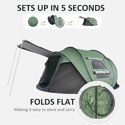 Miniatura 5 de Tienda de campaña desplegable para camping, tienda de campaña para 234 personas con almacenamiento adicional, protección UV, impermeable, costuras