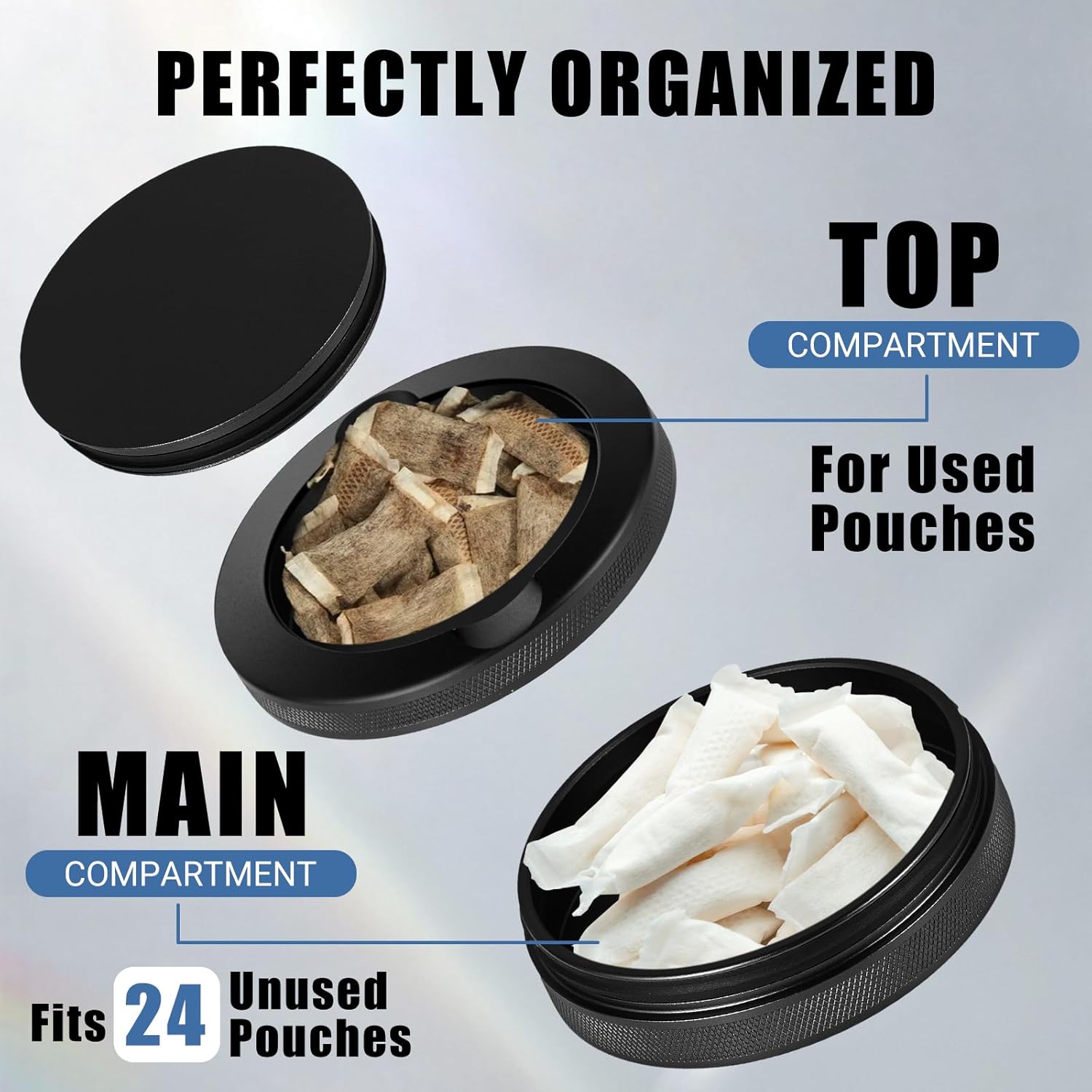 Upgraded Dual-Compartment Metal Can | Premium Aluminum Storage Metal Container with O-Ring Seal | Slim EDC Pouch Holder & Organizer & Used Storage (Black)