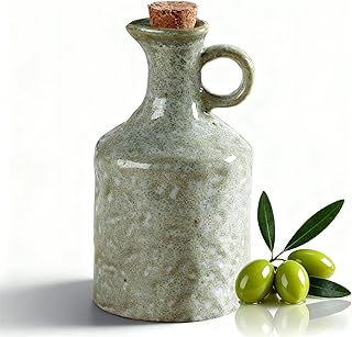 Ceramic Olive Oil Dispenser with Cork Stopper, Reactive Glaze Texture Oi...