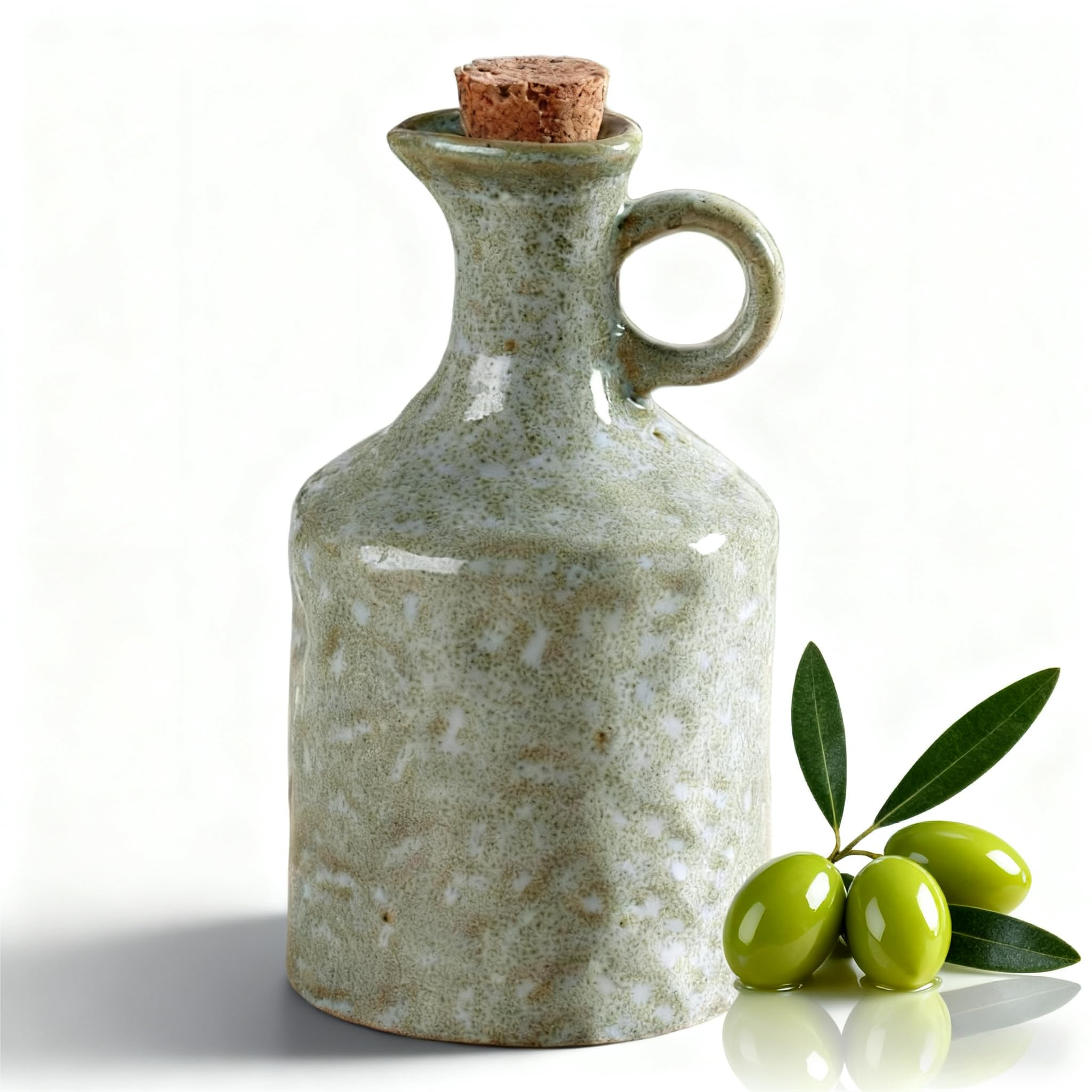 Distributeur d'huile d'olive en céramique artisanale émaillée pour table élégante