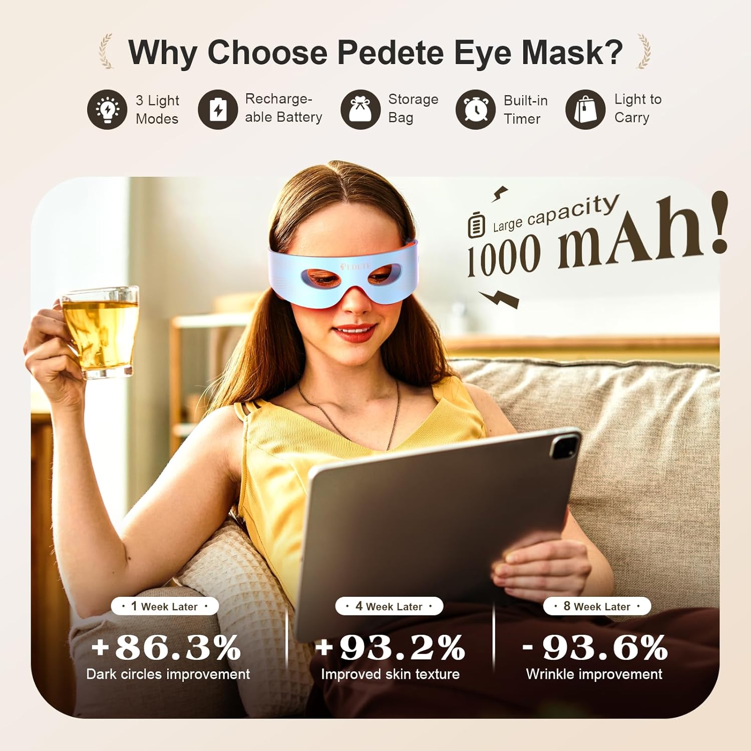 Red Light Therapy for Eyes, 3 Modes Under-Eye Red Light Eye Mask, Eye Massager for Fine Lines Eye Bags and Dark Circles for Men Women(Blue)