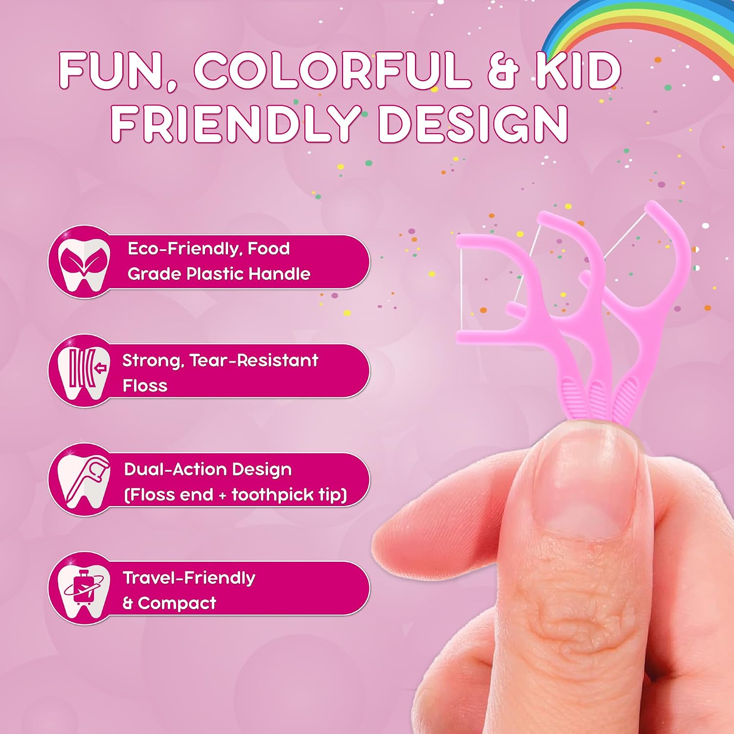Flavored Floss Picks, 300 Count, Dental Floss Picks for Teeth with Fun Fruit Flavors, Flosser Picks for Adults and Children, | Bubble Gum Flavor