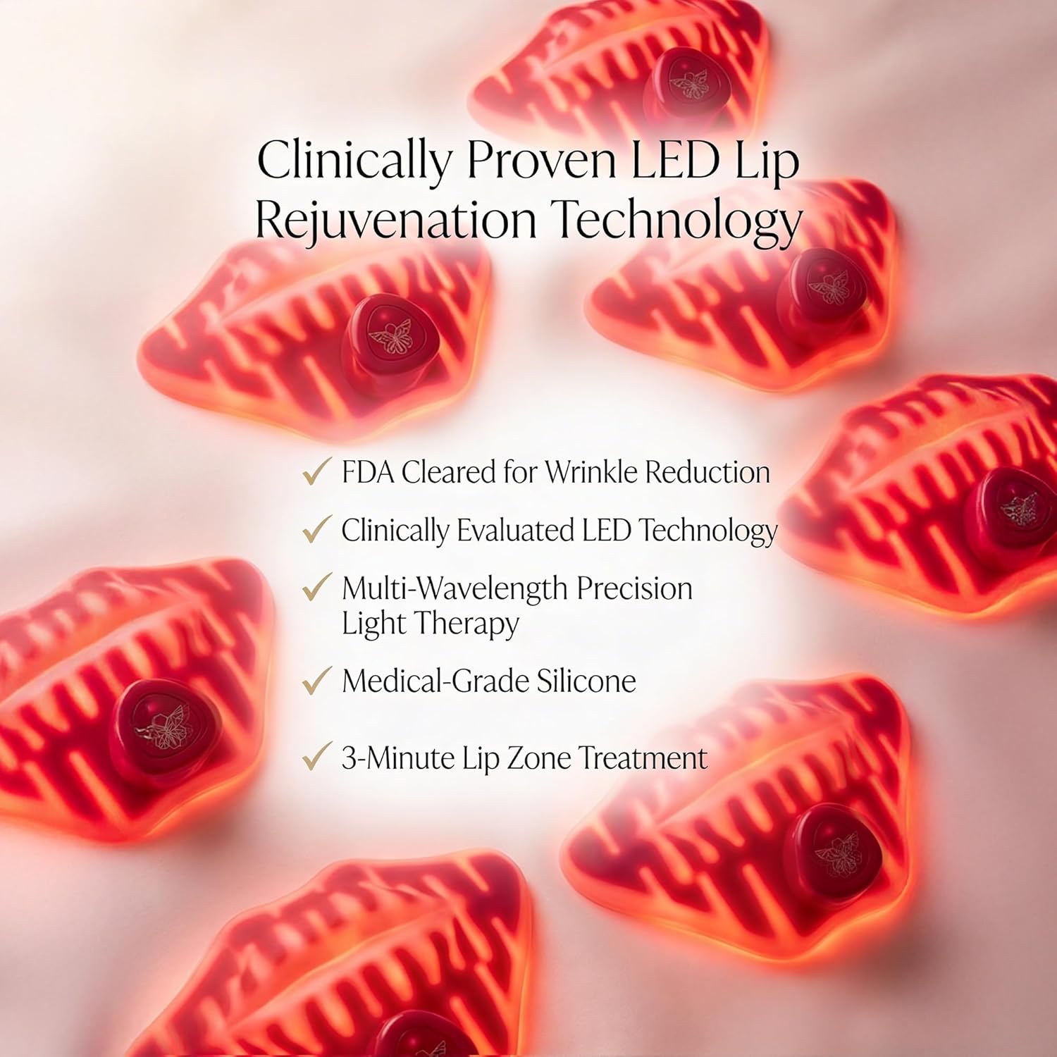 Metamorphosis LushLips LED Lip Therapy Device, FDA-Cleared for Wrinkle Reduction, Fuller Lips and Smoother Lines, No Biting Required, 4 Wavelengths, Award-Winning, Rechargeable Case
