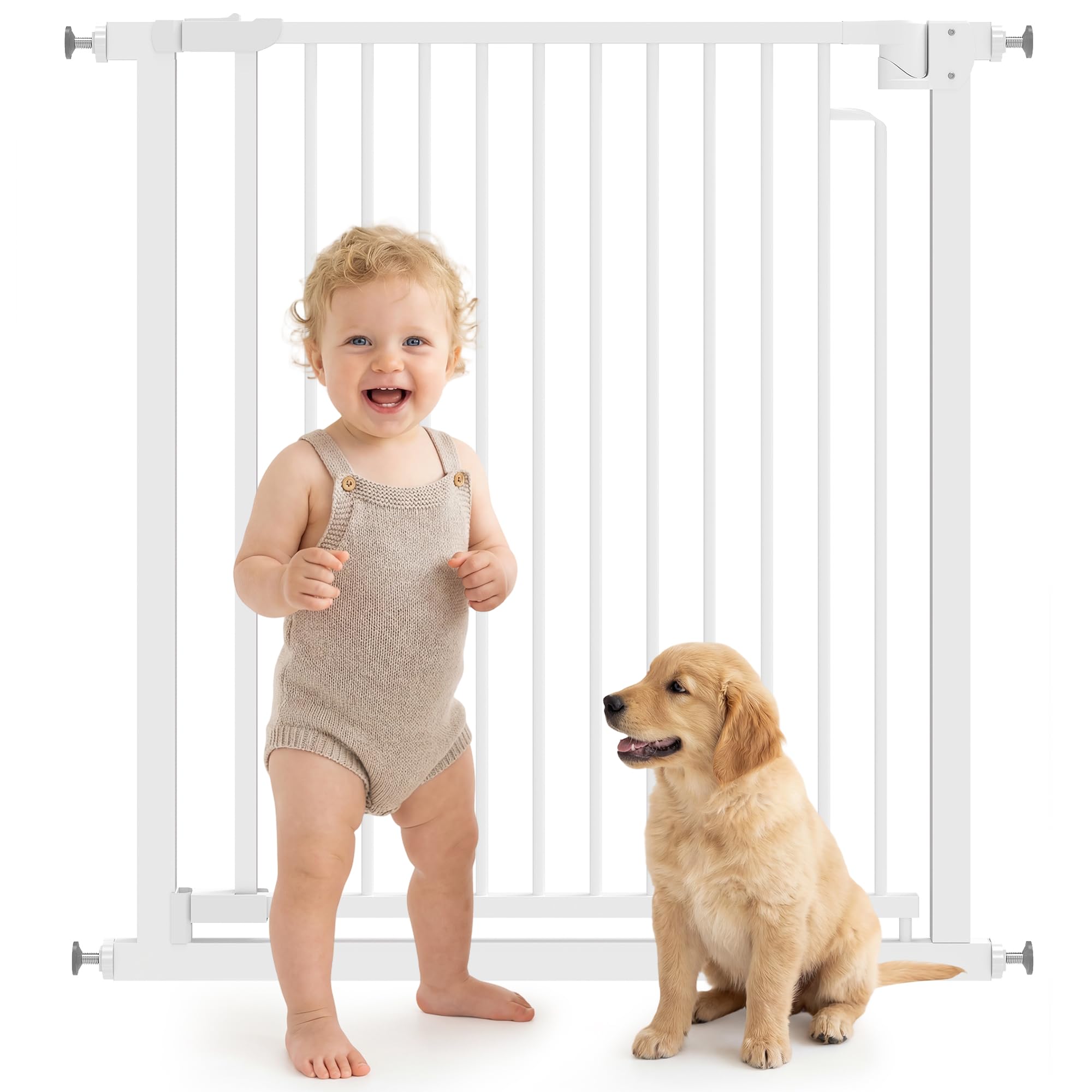 PawHut Treppenschutzgitter Absperrgitter Hund Schutzgitter ohne Bohren 76-80 x 76 cm Türschutzgitter mit automatische Schließung Beidseitige Einhand Öffnung für Kinder Küche Treppe Weiß