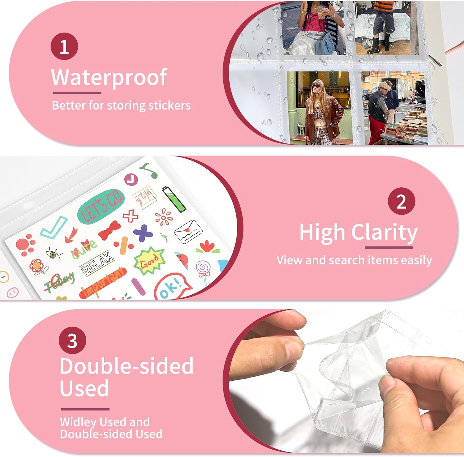 A5 Sticker Organizer Storage Binder Book, Collecting Album with 50 Pack Double Sided 1-Pocket Sleeves for Planner Storage sticker photo card ticket recipe