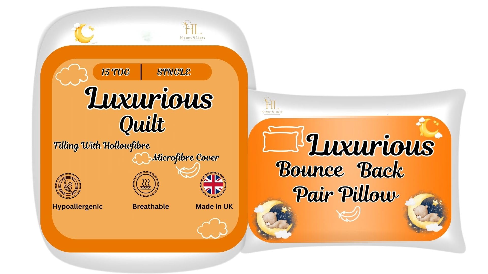 HOMES-LINEN Soft Microfibre Size, warm Bed Duvet – Soft Luxurious Winter Duvets (15 Tog, Single + Pair Pillow)