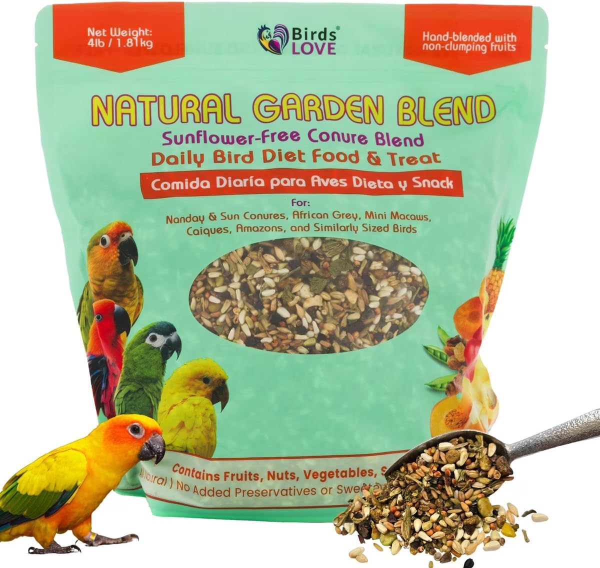 Birds LOVE All Natural Garden Blend Bird Food for Conures - Sunflower Free 4lb
