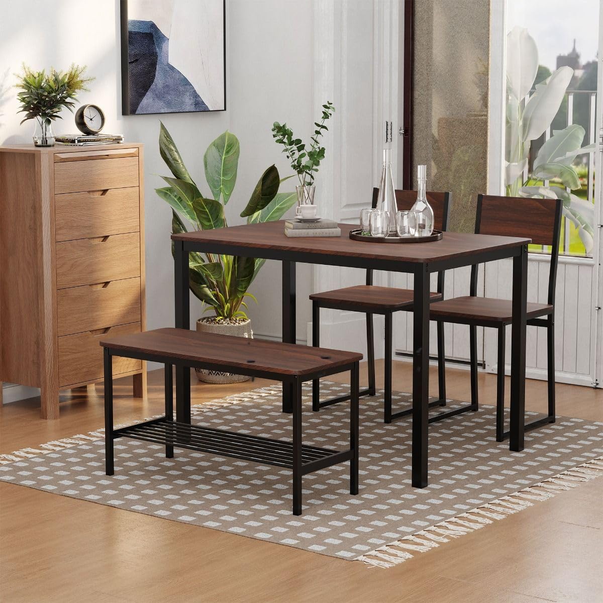4-Piece Dining Table Set with Bench