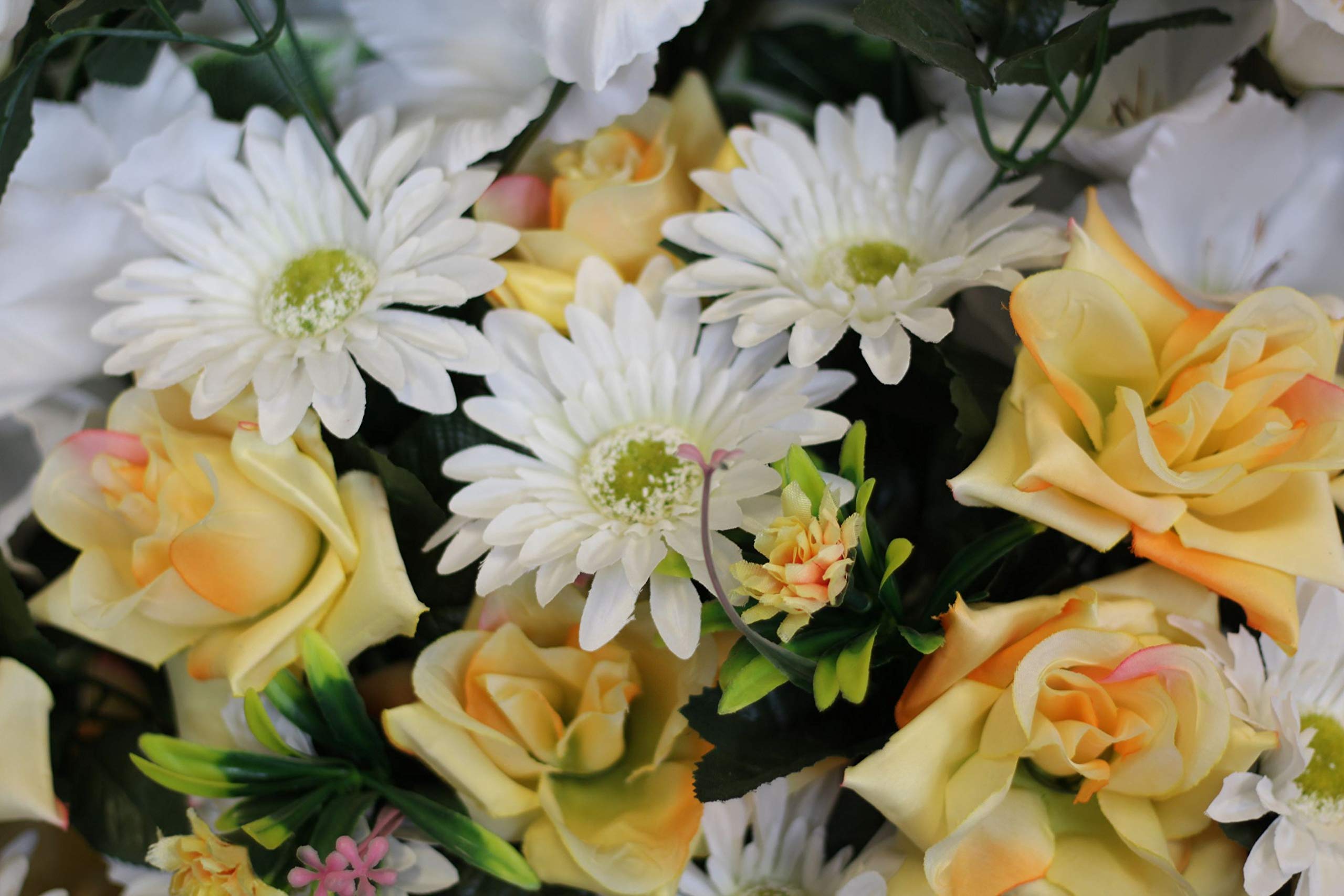 DRW Centro Flores Cementerio Santos para Poner contra Sepultura Tonos Amarillo y Blanco 75x55 cm