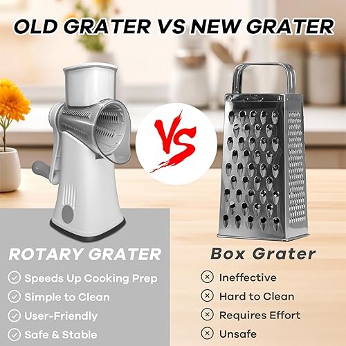 Miniatura 3 de Rallador giratorio de queso con asa, trituradora de queso de manivela de cocina, mandolina y verduras con 5 cuchillas intercambiables, rallador