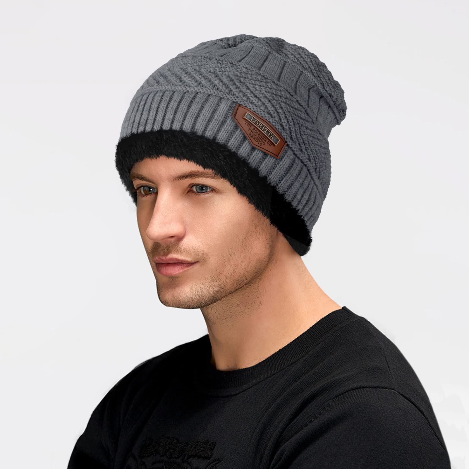 Juego de gorros, bufandas, guantes de invierno, gruesos, cálidos, holgados, gorro de punto, gorro de calavera, calentador de cuello para hombres y mujeres, Juego de bufanda y gorro, gris, talla única