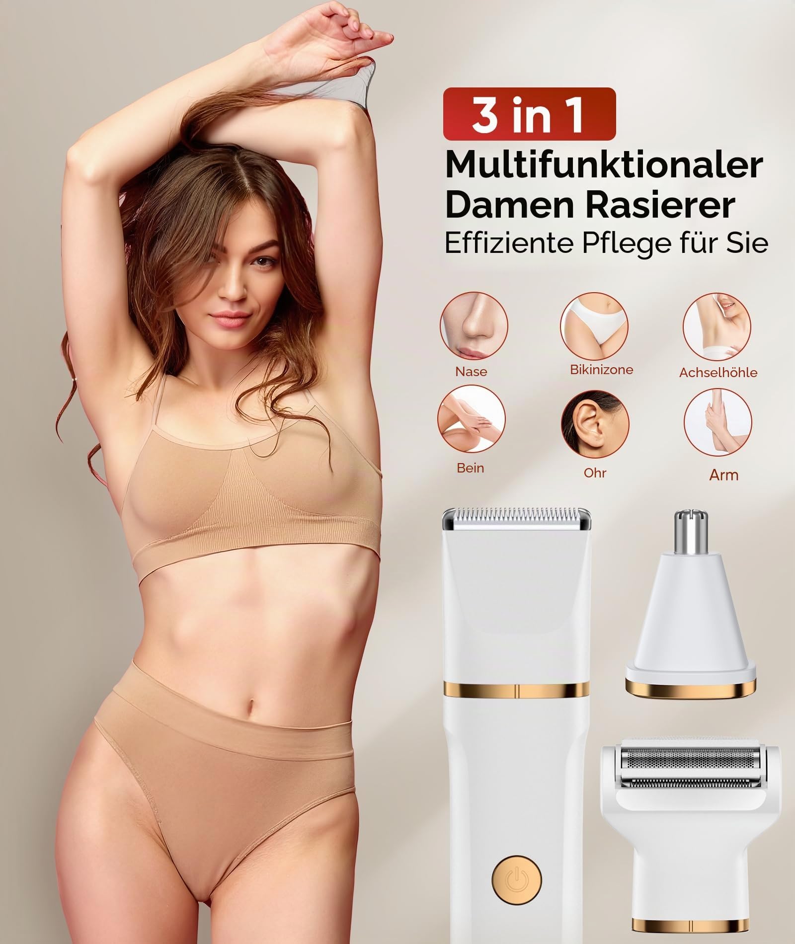 Damenrasierer für Damen, 3-in-1, Bikini-Trimmer IPX7, wasserdicht, Nasentrimmer, wiederaufladbar, Schamhaartrimmer für Damen, nass und trocken, schmerzloser elektrischer Folienrasierer für Körper