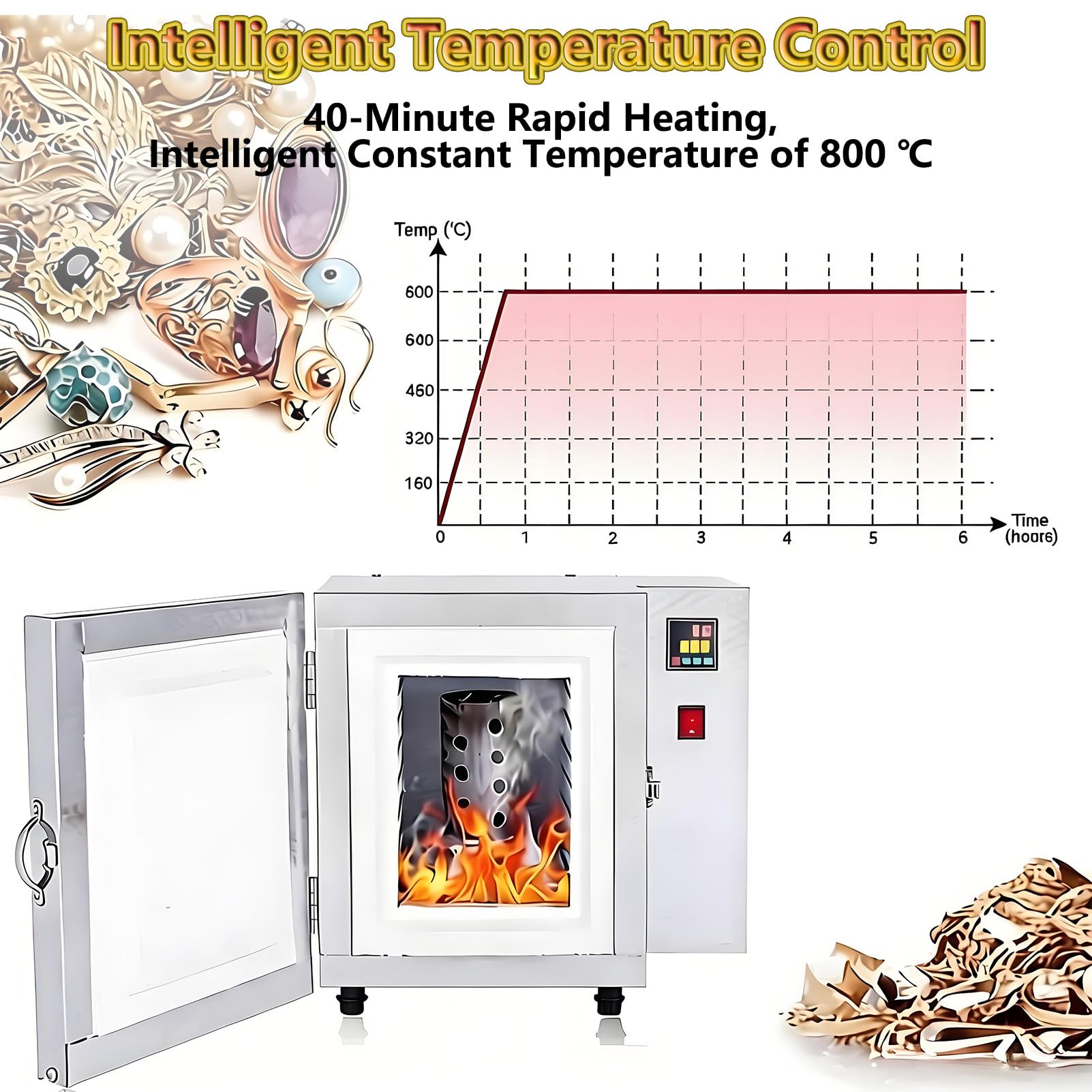 1500 W Forno a Muffola da Laboratorio per Ceramica, con Display della Temperatura e Temperatura Massima di 800 °C (1472 °F) per Creazione di Gioielli e Fusione di Metalli