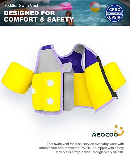 Miniatura 2 de Chaleco de natación para niños pequeños de 20-30-50-70 libras, flotadores de piscina para niños de 1-2-3-5-7-9 años, cómoda chaqueta flotante