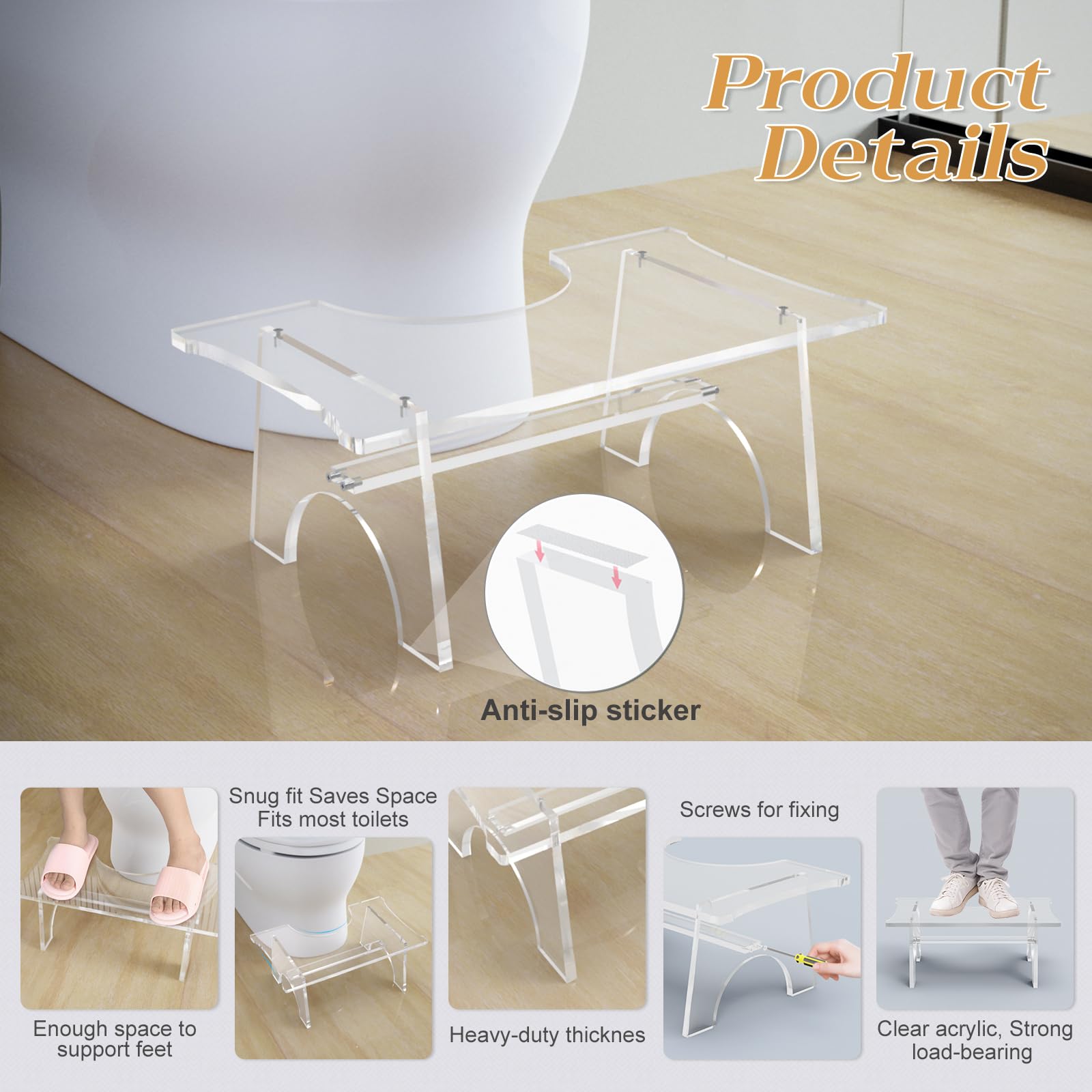 Tabouret de Toilettes en Acrylique, Tabouret de Toilette pour Adulte et Enfants, Marches Toilette Physiologique,Repose Pied Toilette pour WC Constipation,Simple Bain Toilettes Tabouret