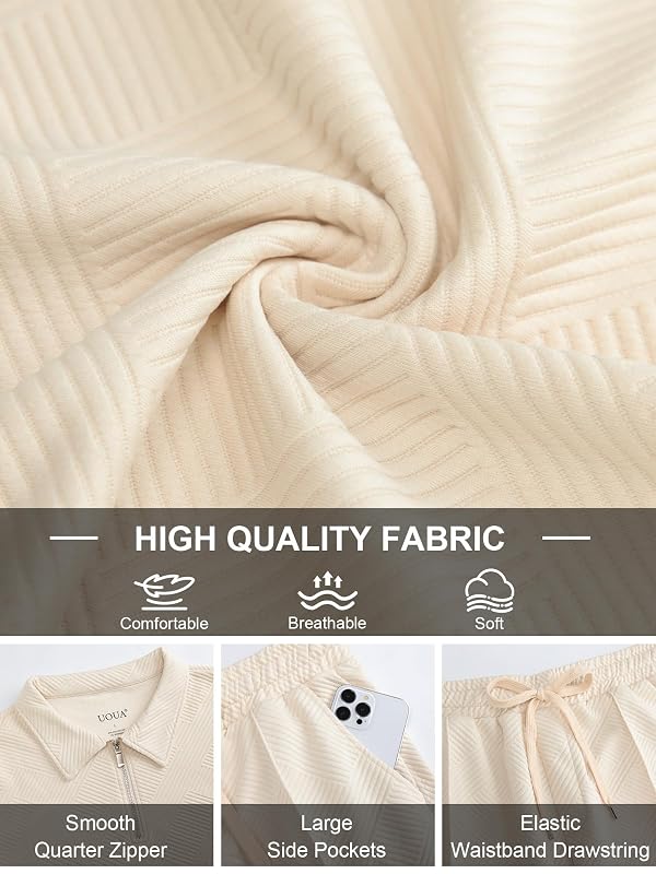 UOUA Mens Track Suits 2 Piece Sets Short Sleeve Sweatsuit Outfits Casual Quarter Zip Golf Polo Shirts & Summer Jogger Shorts Loungewear Sets White L by UOUA - Image 15