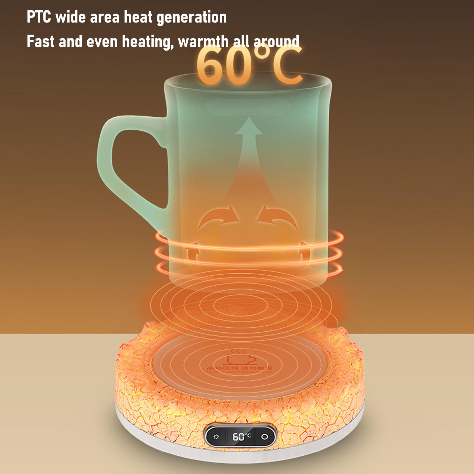 Podgrzewacz do Filiżanek z 4 Ustawieniami Temperatury, Elektryczny Podgrzewacz do Kubków z Kolorowymi światłami Inteligentny Wyświetlacz Cyfrowy Ogrzewanie w Stałej Temperaturze