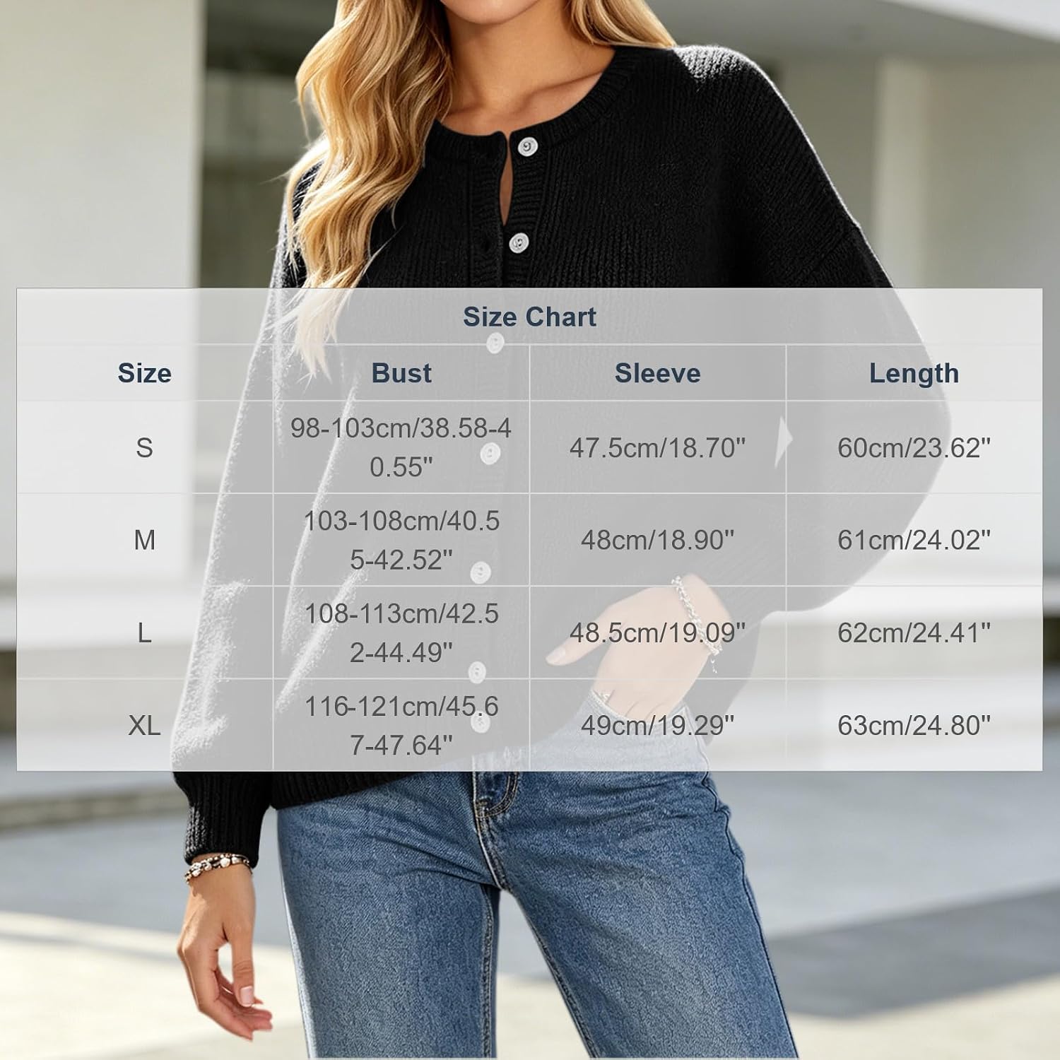 Long Sleeve Button Down Sweaters for Womens Spring Fall Crewneck Chunky Cardigan Winter Solid Color Fashion Coat