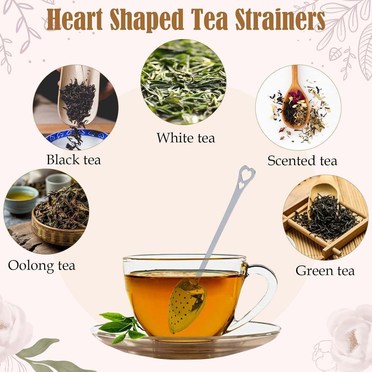 30 Pieces Tea Infuser Stainless Steel Long Grip Spoon Loose Tea Leaf Filter Heart Shaped Mesh Tea Strainer,Great Gift for Tea Lovers