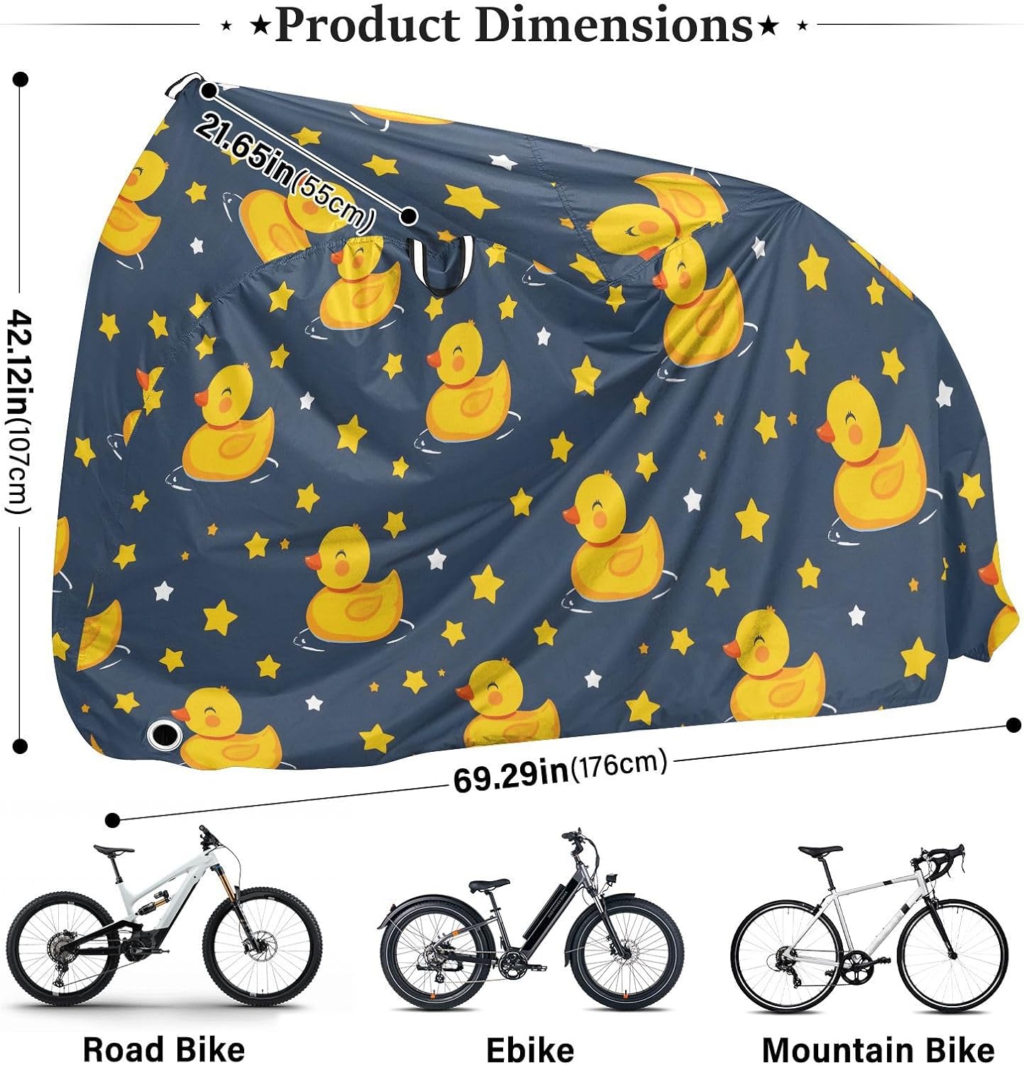 ALAZA Cartoon Yellow Duck Stars Bike Cover Waterproof Outdoor Ebike Bicycle Covers Tarp Protection for 1/2 Bikes, Sun UV Dust Wind Proof