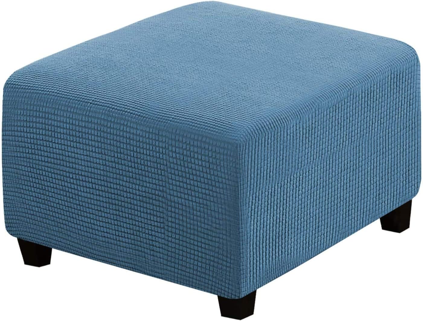 Stretch Ottoman Slipcover Stretch Storage Ottoman Slipcover Protector Spandex Elastic Rectangle Footstool Sofa Slip Cover for Foot Rest Stool Furniture in Living Room (Ivory,Medium)