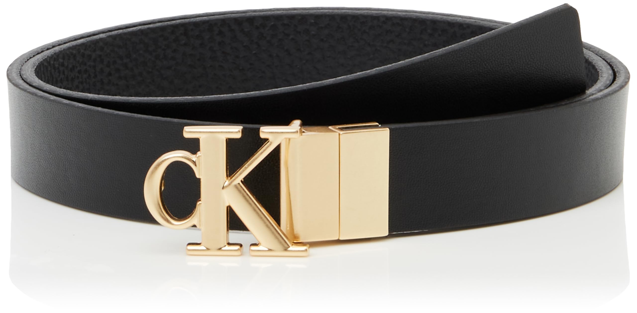 Calvin Klein Women's Monogram Plaque Buckle 2.5 cm Reversible Belt, (Black/Ck Light Gold), 29.5 inches