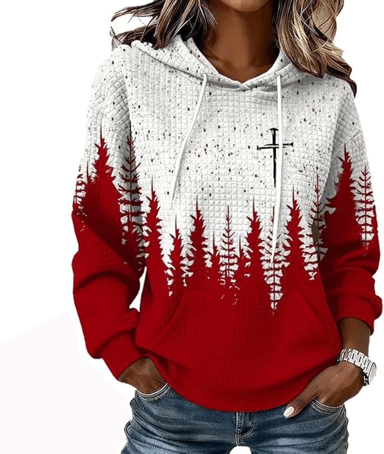 Women's Christmas Faith Casual Print Sweatshirt Christian Christmas Cross Tree Sweater