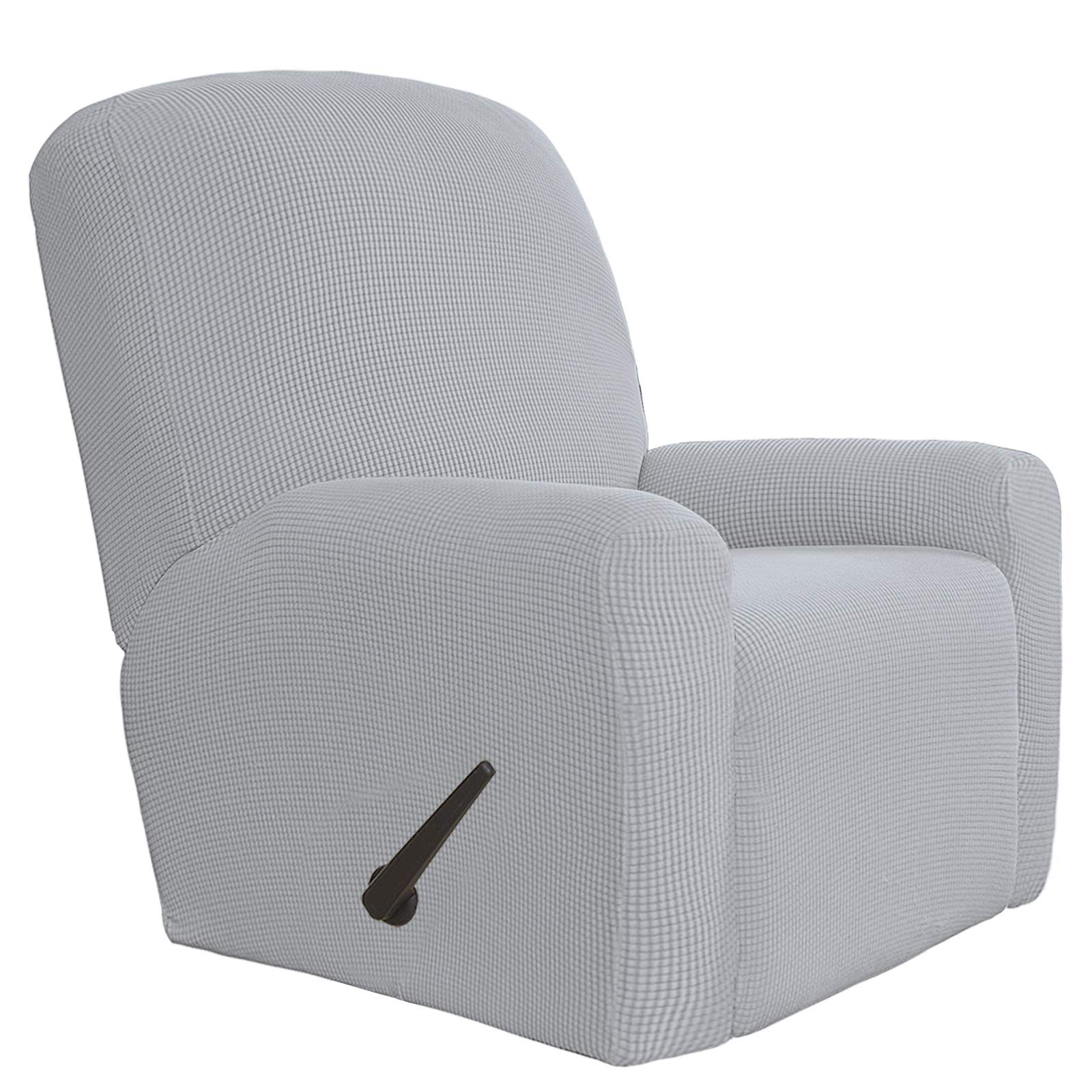 Easy-Going 4 Pieces Oversized Recliner Stretch Sofa Slipcover Sofa Cover Furniture Protector Couch Soft with Elastic Bottom Polyester Spandex Jacquard Fabric Small Checks Silver Gray,X-Large