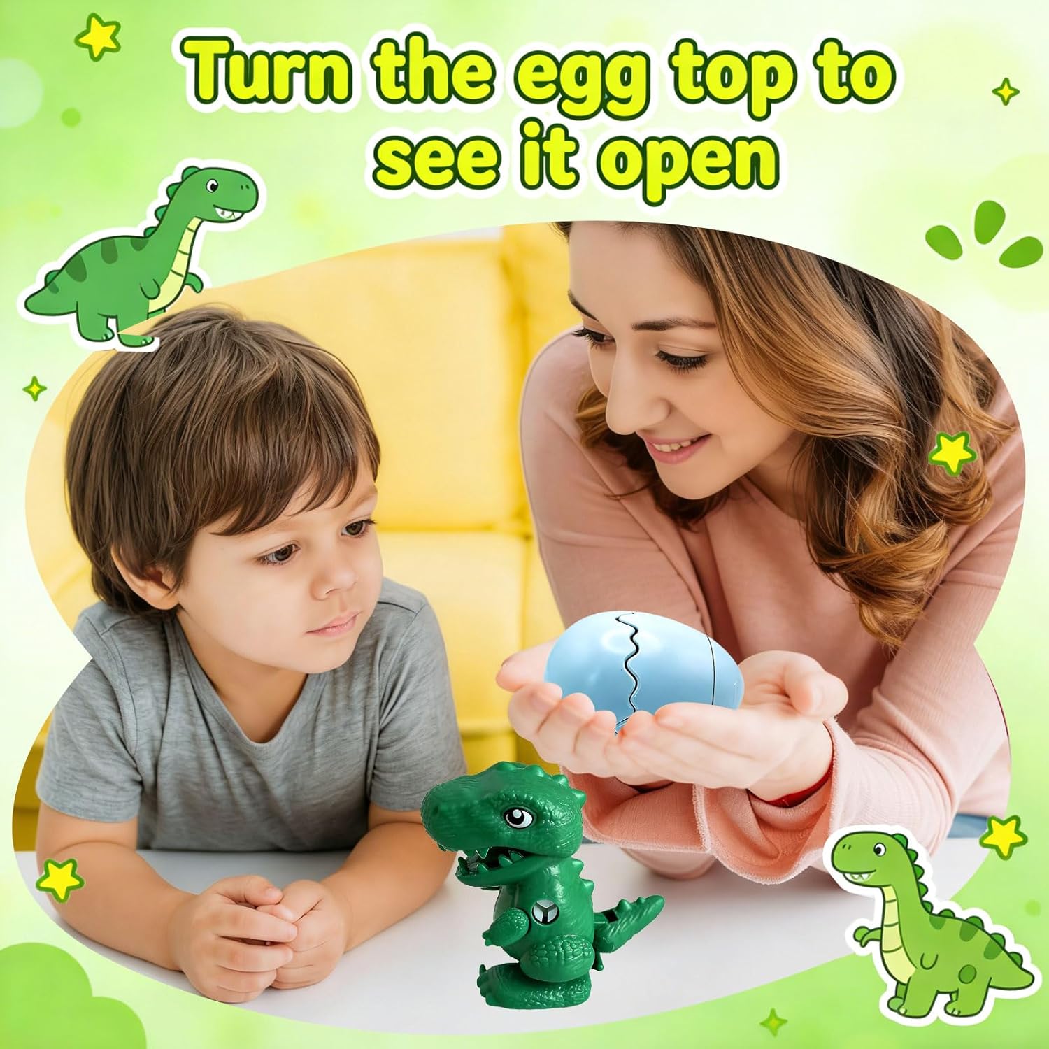 DEEMO Wind Up Dinosaur Easter Eggs That Hatch with Magic Spin – Easter Basket Stuffers & Egg Hunt Prizes, Surprise Dino Toys Party Favors for Boys and Girls