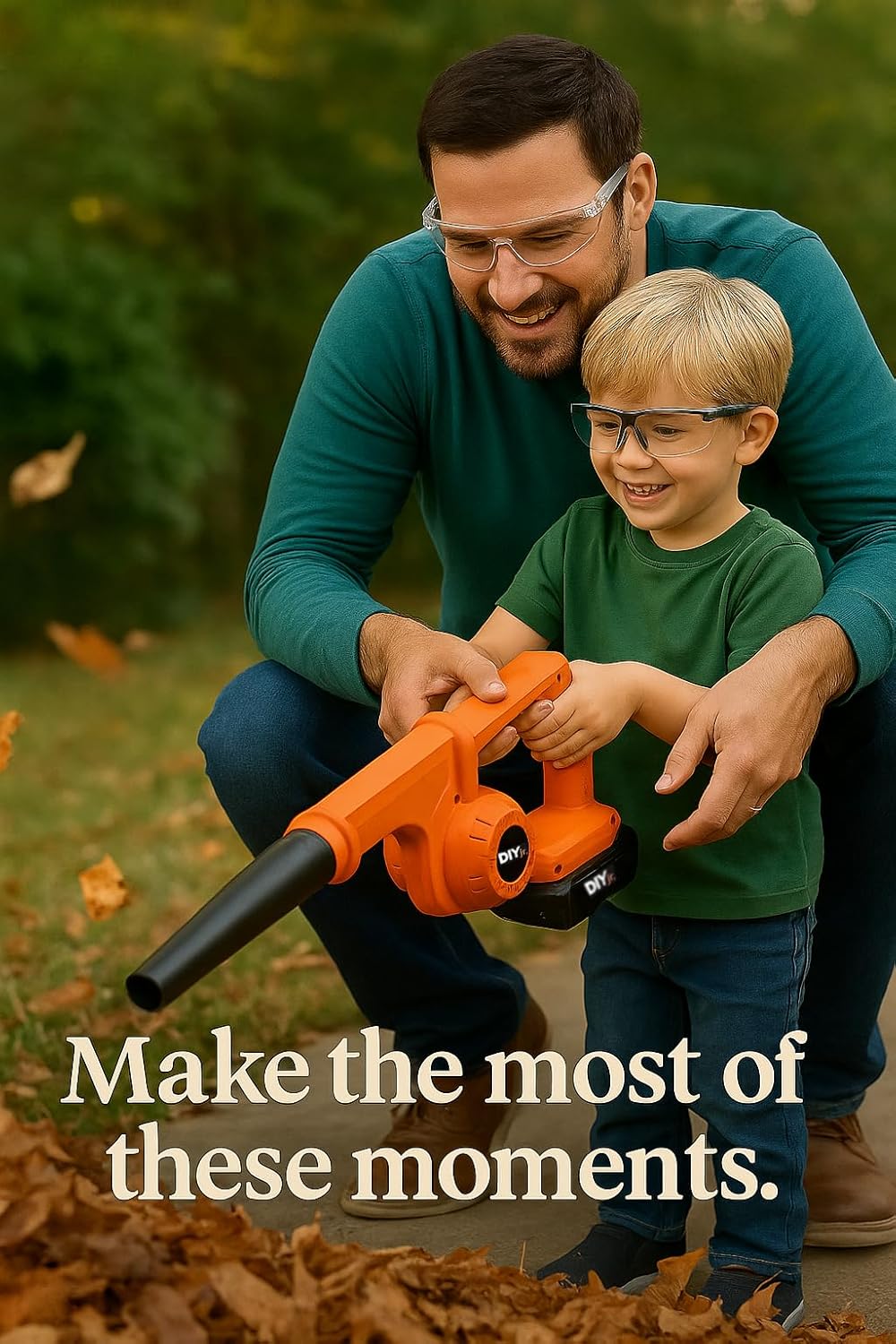 Mentor Me Cordless Leaf Blower for Kids - Real Working Youth Sized Blower with Safety Glasses - Parent-Led Learning Yard Tool - Durable Family Training Equipment, Adult Handling Required