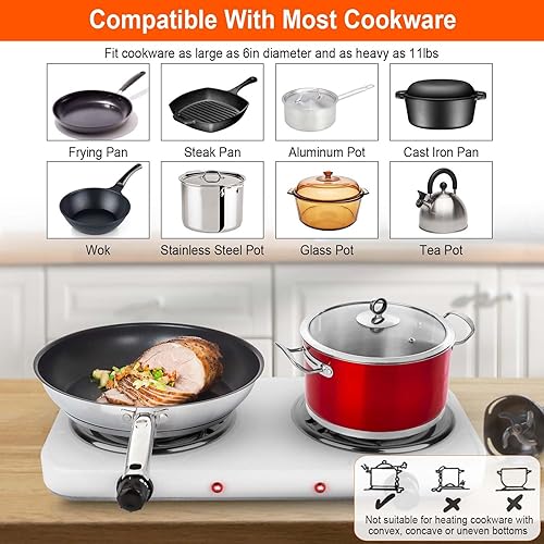 Miniatura 6 de Quemador doble de 2000 W, placa eléctrica para cocinar estufa de cocina portátil, quemador de encimera para cocina, dormitorio, control de