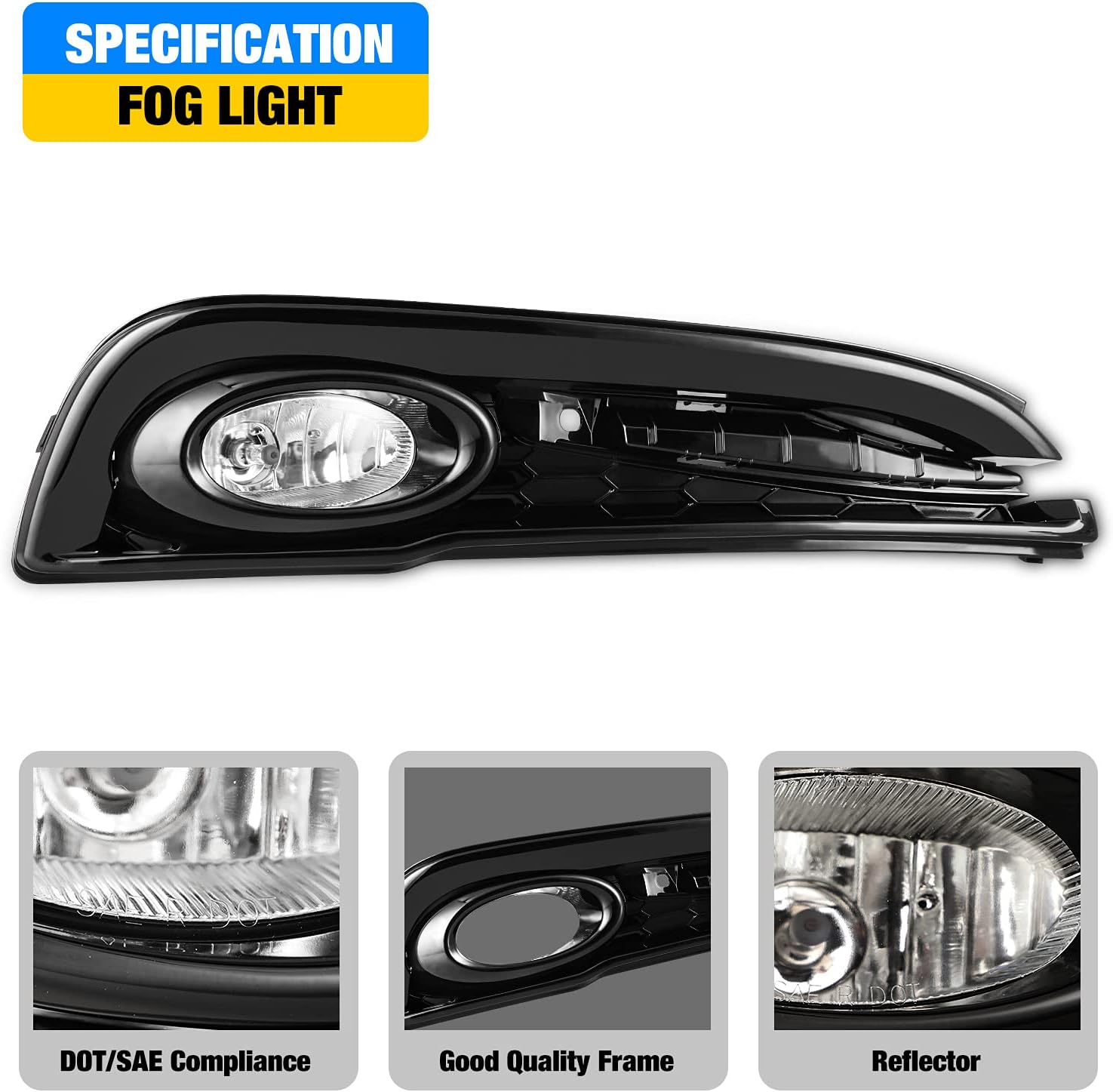 Fog Lights for 2013-2015 Honda Civic 4 Door Sedan Wiring Kit Switch Pair Clear Lens Fog Lamps
