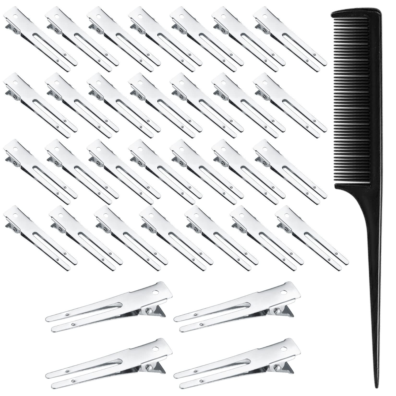 62 Pcs Hair Clips, Pin Curl Clips, Double Prong Curl Hairdressing Clips, Metal Alligator Sectioning Clips for Hair Styling Girls Hairpin Accessories, with 1 Comb