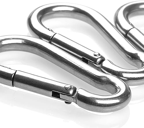 Miniatura 4 de Paquete de 30 mosquetones pequeños de 2 pulgadas, gancho de resorte resistente M5 de acero inoxidable a granel mini mosquetón de bloqueo para