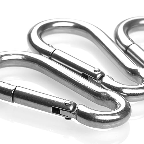 Miniatura 4 de ASelected Paquete de 15 mosquetones de gancho de resorte de acero inoxidable 304 con cierre de tornillo plateado para campamento, senderismo, al