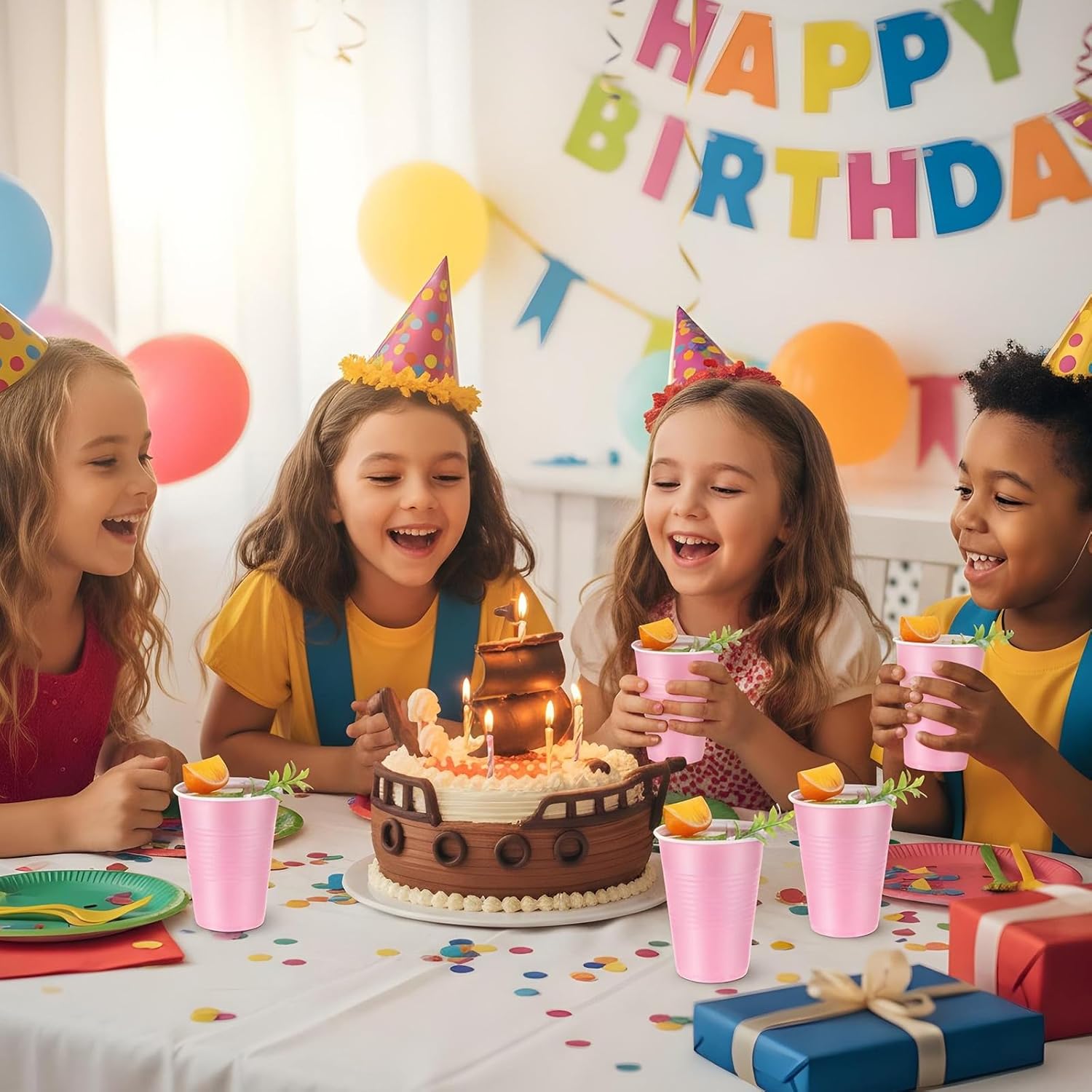 100Pack Pink Plastic Cups 16 oz, Disposable Pink Party Cup with Threaded Design for Wedding, Birthday, Graduation, Picnic, Holiday Events,Heavy Duty Bulk Halloween Party Drinking Water Cups - Image 5