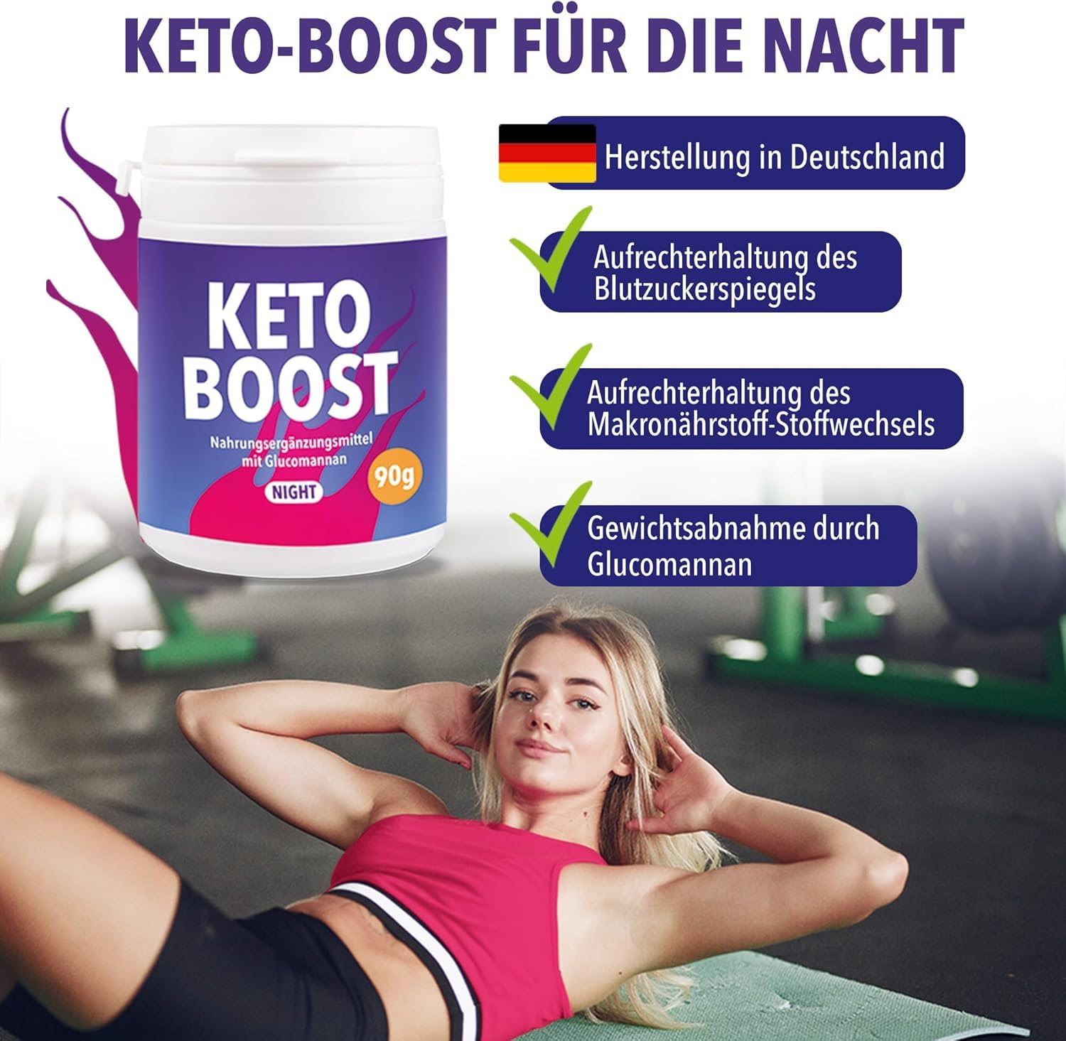 KETO BRN NIGHT - Koffeinfrei mit Glucomannan & Chrom aus Deutschland | Unterstützt den Stoffwechsel | 90g Pulver entsprechen ca. 180 Kapseln | Diät Nahrungsergänzungsmittel vegan (3x90g)